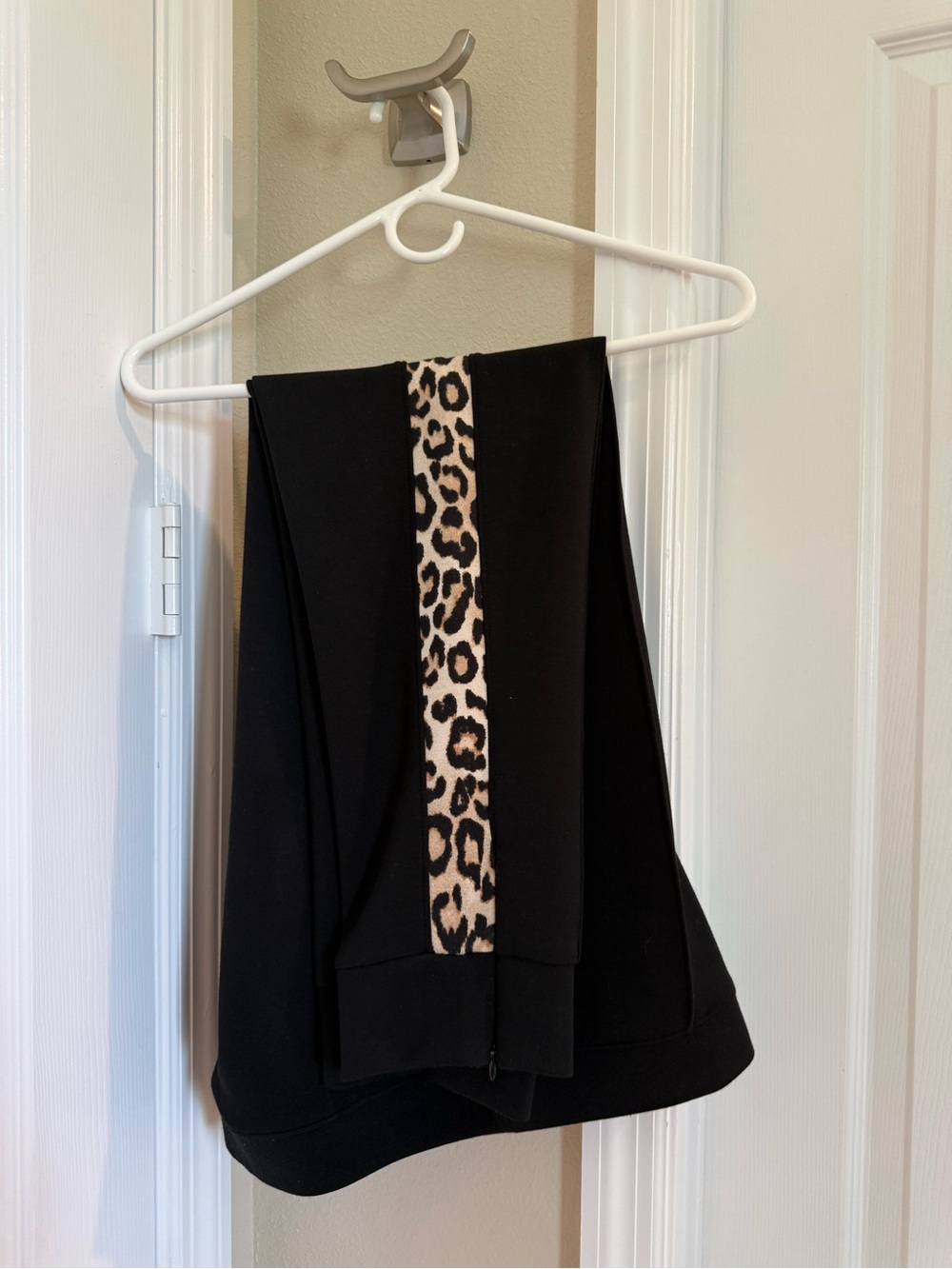Black Joggers with Leopard-Print Center Stripe